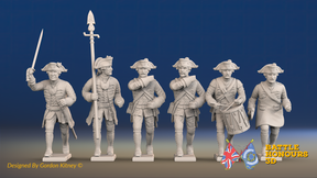 Seven Years’ War Prussian Musketeers Command - Charging - Set 3, front view. Supplied unpainted.