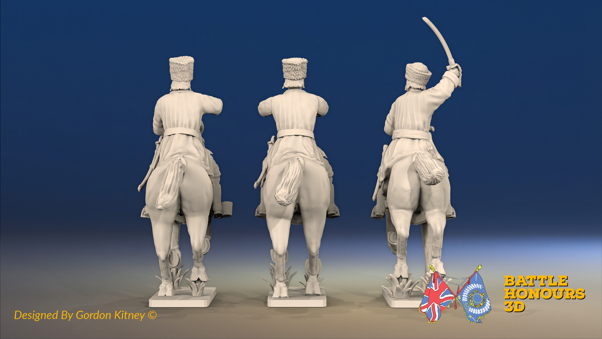 Seven Years’ War Russian Cossacks Command - Galloping, rear view. Supplied unpainted.