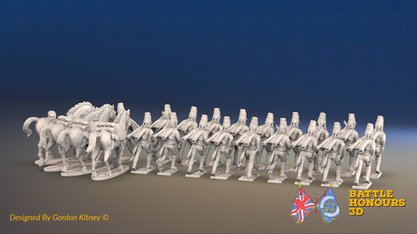 Seven Years’ War Prussian Dismounted Hussars - Charging - Mirlitons, Set 1 - 19 Figures and 4 Horses, rear view. Supplied unpainted.