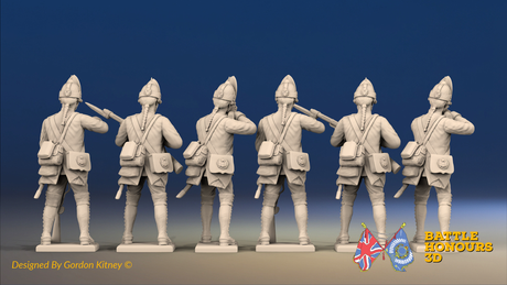 Seven Years’ War Prussian Fusiliers - Firing Line - Set 1, rear view. Supplied unpainted.
