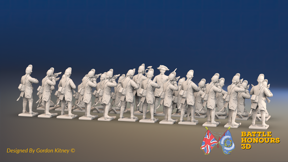 Seven Years’ War Prussian Le Noble Jäger Battalion - Firing Line - 24 Figures, rear view. Supplied unpainted.
