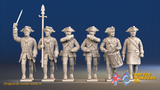 Seven Years’ War Prussian Musketeers Command - March Attack - Straight Lapel Lace, front view. Supplied unpainted.