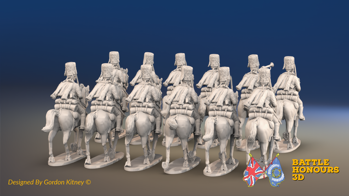 Seven Years’ War Prussian Hussar Regiment - Trotting - Fur Caps - 12 Mounted Figures, rear view. Supplied unpainted.