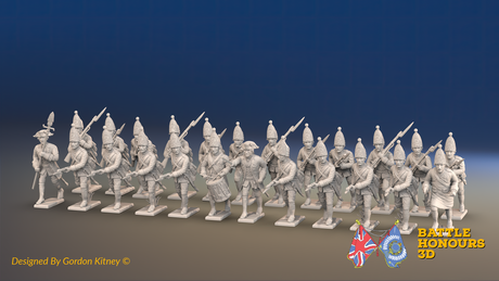 Seven Years’ War Prussian Grenadier Battalion - Charging - Set 1 and 4 - 24 Figures, front view. Supplied unpainted.
