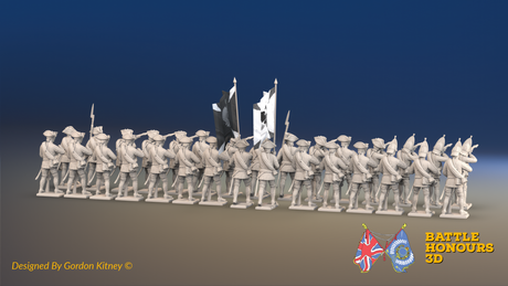 Seven Years’ War Russian Musketeer Battalion - Firing Line - Summer Uniform - Rolled Coats - 30 Figures, rear view. Supplied unpainted.