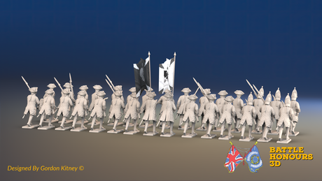 Seven Years’ War Russian Musketeer Battalion - Advancing - Winter Uniform - Observation Corps - 30 Figures, rear view. Supplied unpainted.