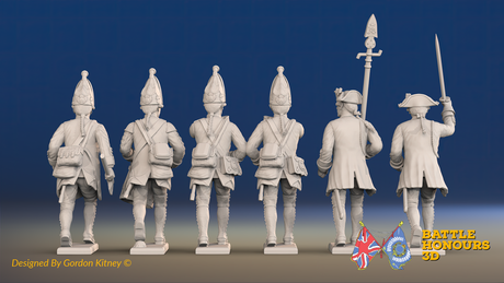 Seven Years’ War Prussian Grenadiers Command - Charging - Set 6, rear view. Supplied unpainted.