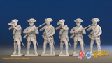 Seven Years’ War Russian Musketeers - Firing - Summer Uniform - Rolled Cloaks, front view. Supplied unpainted.