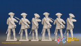 Seven Years’ War Russian Musketeers - Firing - Summer Uniform - Rolled Cloaks, rear view. Supplied unpainted.