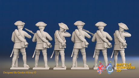Seven Years’ War Russian Musketeers - Firing - Summer Uniform - Rolled Coats, rear view. Supplied unpainted.