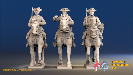 Seven Years’ War Prussian Dragoons Command - Trotting - Set 1 - Command 2, front view. Supplied unpainted.