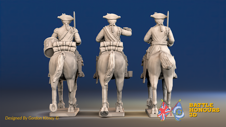 Seven Years’ War Prussian Dragoons Command - Trotting - Set 1 - Command 2, rear view. Supplied unpainted.