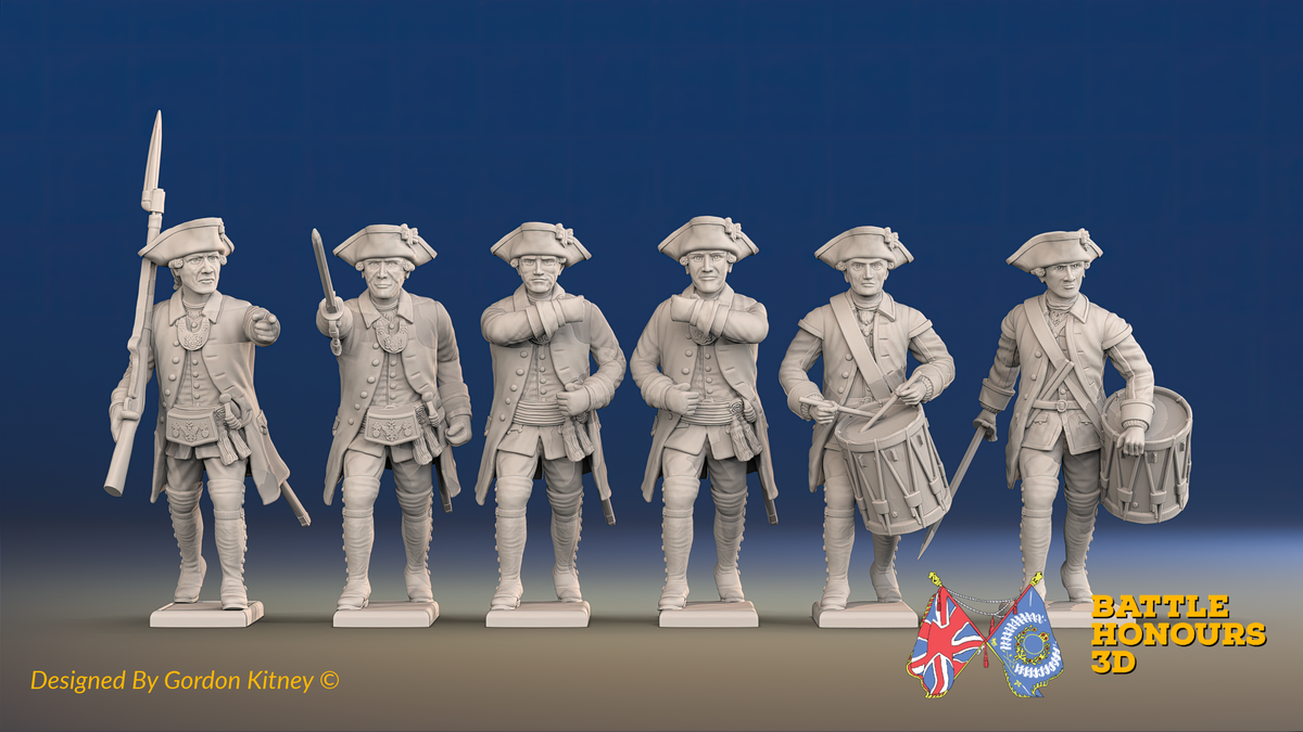Seven Years’ War Russian Musketeers Command - Advancing - Winter Uniform, front view. Supplied unpainted.