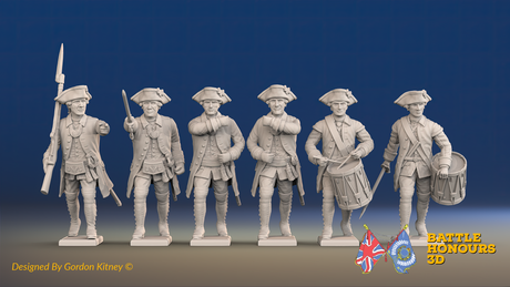 Seven Years’ War Russian Musketeers Command - Advancing - Winter Uniform, front view. Supplied unpainted.