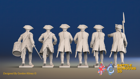 Seven Years’ War Russian Musketeers Command - Advancing - Winter Uniform, rear view. Supplied unpainted.