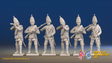 Seven Years’ War Russian Grenadiers - Firing - Summer Uniform - Observation Corps - Rolled Coats, front view. Supplied unpainted.