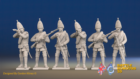 Seven Years’ War Russian Grenadiers - Firing - Summer Uniform - Observation Corps - Rolled Coats, front view. Supplied unpainted.