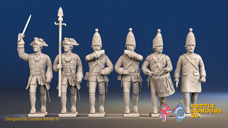 Seven Years’ War Prussian Grenadiers Command - March Attack - Set 3, front view. Supplied unpainted.