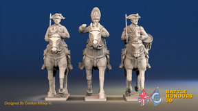 Seven Years’ War Prussian Dragoons Command - Trotting - Set 2 - Command 2, front view. Supplied unpainted.