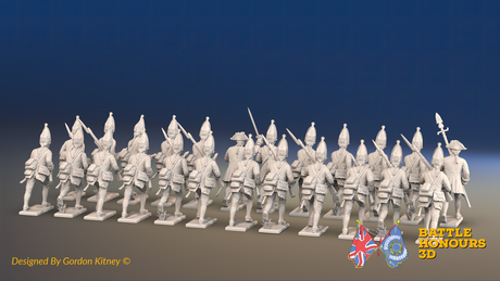 Seven Years’ War Prussian Grenadier Battalion - Charging - Set 1 and 3 - 24 Figures, rear view. Supplied unpainted.