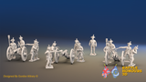 Seven Years’ War Prussian Horse Artillery Battery - 6-Pounders - 3 Guns and 13 Figures, front view. Supplied unpainted.
