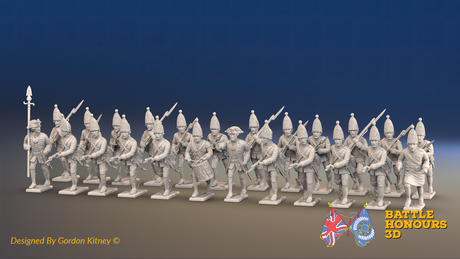 Seven Years’ War Prussian Grenadier Battalion - Charging - Set 3 and 4 - 24 Figures, front view. Supplied unpainted.