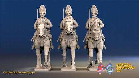 Seven Years’ War Prussian Dragoons - Trotting - Set 2, front view. Supplied unpainted.