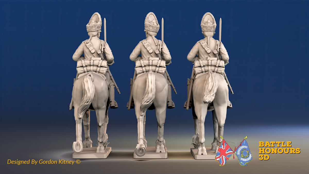 Seven Years’ War Prussian Dragoons - Trotting - Set 2, rear view. Supplied unpainted.