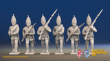 Seven Years’ War Russian Grenadiers - Advancing - Summer Uniform - Rolled Coats, front view. Supplied unpainted.