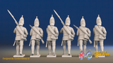Seven Years’ War Russian Grenadiers - Advancing - Summer Uniform - Rolled Coats, rear view. Supplied unpainted.