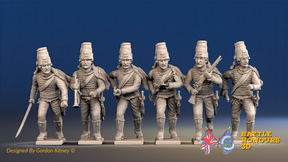 Seven Years’ War Prussian Dismounted Hussars - Charging - Mirlitons, Set 1, front view. Supplied unpainted.