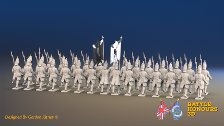 Seven Years’ War Russian Grenadier Battalion - March Attack - Winter Uniform - 30 Figures, rear view. Supplied unpainted.