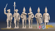 Seven Years’ War Prussian Garrison Grenadiers Command - March Attack - Set 4, front view. Supplied unpainted.