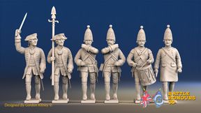 Seven Years’ War Prussian Garrison Grenadiers Command - March Attack - Set 4, front view. Supplied unpainted.