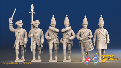 Seven Years’ War Prussian Garrison Grenadiers Command - March Attack - Set 4, front view. Supplied unpainted.