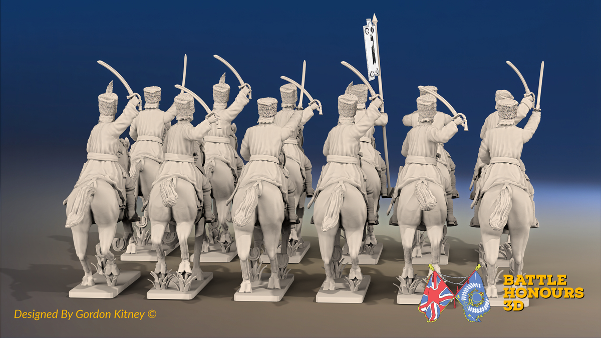 Seven Years’ War Russian Cossack Regiment - Swords - 12 Mounted Figures, rear view. Supplied unpainted.