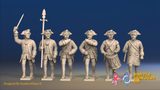 Seven Years’ War Prussian Musketeers Command - Charging - Plain Lapels, front view. Supplied unpainted.