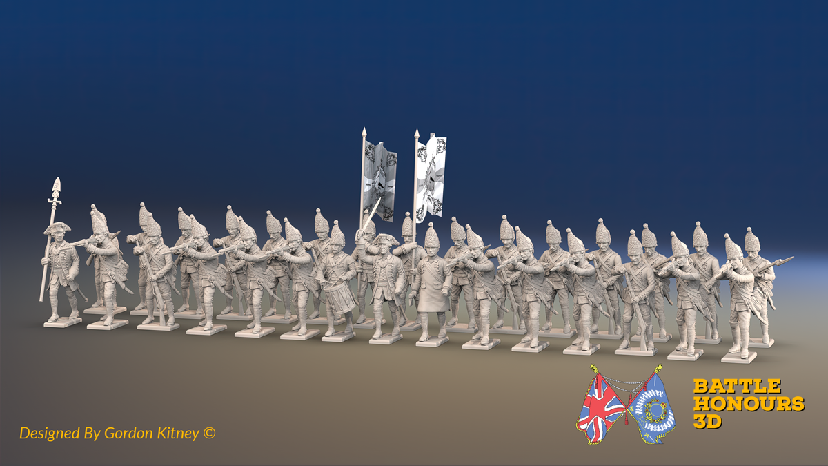 Seven Years’ War Prussian Grenadier Battalion - Firing Line - Long Cuff Lace - 30 Figures, front view. Supplied unpainted.