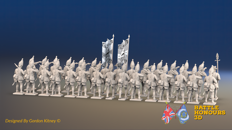 Seven Years’ War Prussian Grenadier Battalion - Firing Line - Set 6 - 30 Figures, rear view. Supplied unpainted.