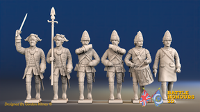 Seven Years’ War Prussian Fusiliers Command - March Attack - Set 2, front view. Supplied unpainted.