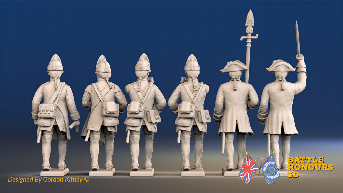 Seven Years’ War Prussian Fusiliers Command - March Attack - Set 2, rear view. Supplied unpainted.