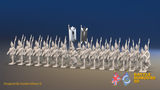 Seven Years’ War Russian Grenadier Battalion - March Attack - Winter Uniform - Observation Corps - Rolled Cloaks - 30 Figures, front view. Supplied unpainted.