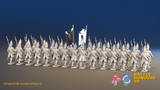 Seven Years’ War Russian Grenadier Battalion - March Attack - Winter Uniform - Observation Corps - Rolled Cloaks - 30 Figures, rear view. Supplied unpainted.