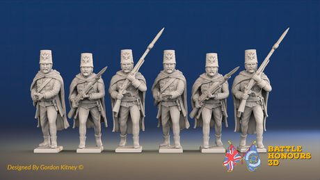 Seven Years’ War Russian Pandurs - Charging - Winter Uniform, front view. Supplied unpainted.