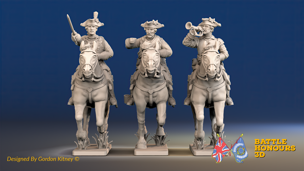 Seven Years’ War Prussian Cuirassiers Command - Galloping, front view. Supplied unpainted.