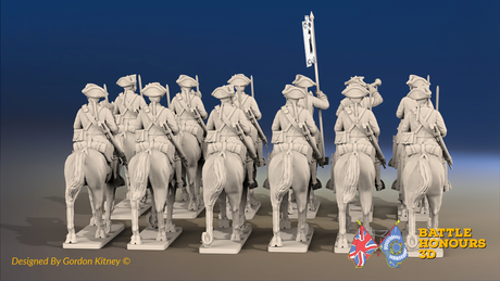 Seven Years’ War Russian Dragoon Regiment - 12 Mounted Figures, rear view. Supplied unpainted.
