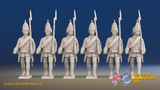 Seven Years’ War Russian Grenadiers - March Attack - Winter Uniform - Rolled Coats, front view. Supplied unpainted.