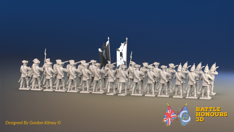 Seven Years’ War Russian Musketeer Battalion - Firing Line - Summer Uniform - Observation Corps - Rolled Coats - 30 Figures, rear view. Supplied unpainted.