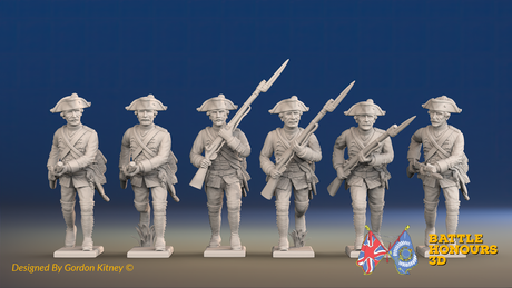 Seven Years’ War Prussian Musketeers - Charging - Set 3, front view. Supplied unpainted.