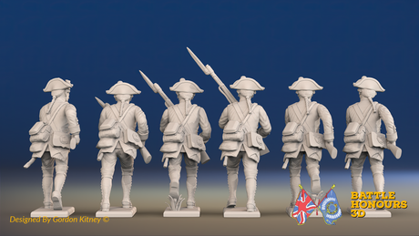 Seven Years’ War Prussian Musketeers - Charging - Set 3, rear view. Supplied unpainted.